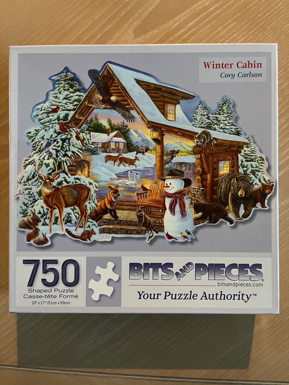 750 piece Winter Cabin shaped jigsaw puzzle by Bits and Pieces